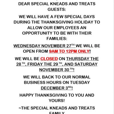 Thanksgiving Hours!