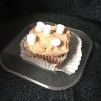 A hot chocolate cupcake topped with a hot chocolate whipped cream frosting and finished off with mini marshmallows. Hot Chocolate