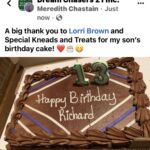 Facebook post by Meredith Chastain: A big thank you to Lorri Brown and Special Kneads and Treats for my son's birthday cake!
